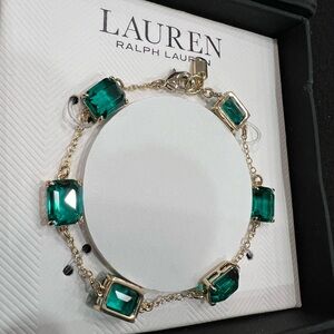 Ralph Lauren Gold Bracelet with Emerald Green Stones
